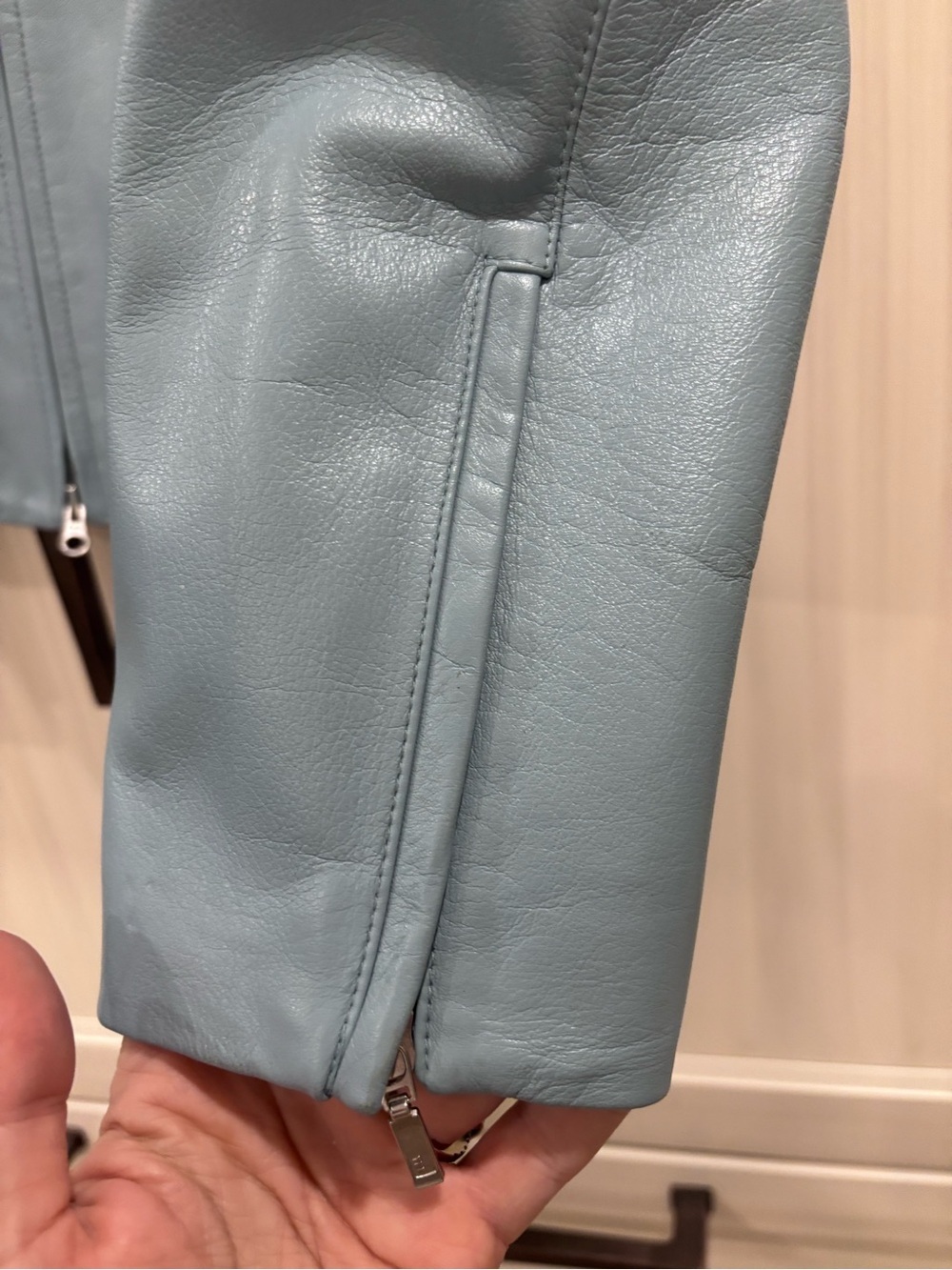 Vintage DANIER Pale Blue Genuine Leather Moto Racer Jacket Women's Lrg 3961 NEW - Picture 5 of 14